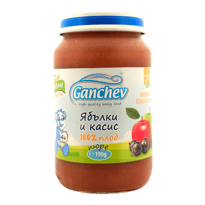 Бебешко пюре Ganchev, с ябълка и касис 4м 190 гр.