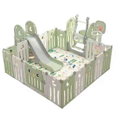 Сгъваема детска ограда с пързалка, люлка и баскетболен кош Feelkids, Мента
