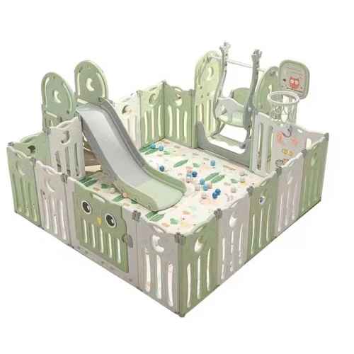 Сгъваема детска ограда с пързалка, люлка и баскетболен кош Feelkids, Мента