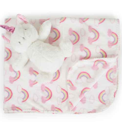 Бебешко одеяло Cangaroo с играчка Unicorn rainbow 90/75 см