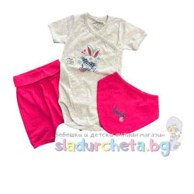 Комплект от 3 части Светли - боди, къс панталон и бандана