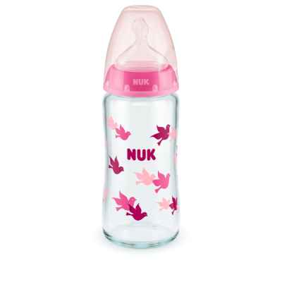 Стъклено шише NUK First Choice 240мл, със силиконов биберон 0-6мес, Розов