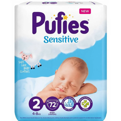 Памперси Pufies Sensitive 2 Mini, 4-8 кг 72 бр.