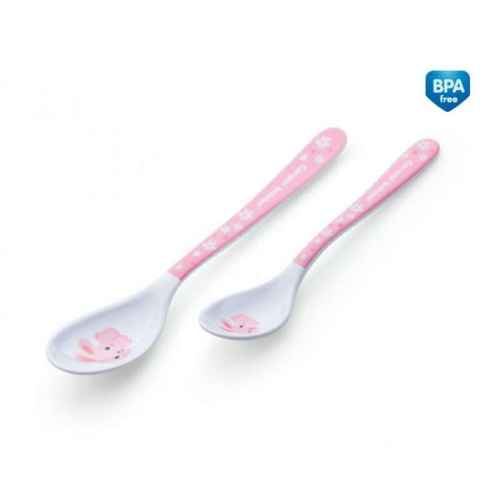 Mеламинови лъжички Canpol 9м+ Bunny&Company, розови, 2 бр.