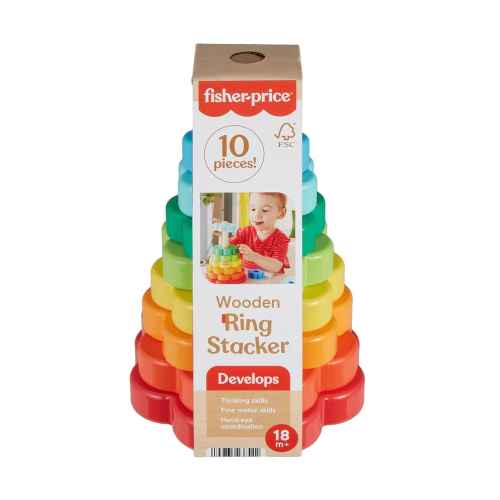 Дървени играчки Fisher Price, кула за подреждане на рингове
