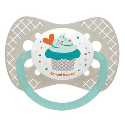 Силиконова залъгалка със симетрична форма Canpol Cupcake 6-18м, сива