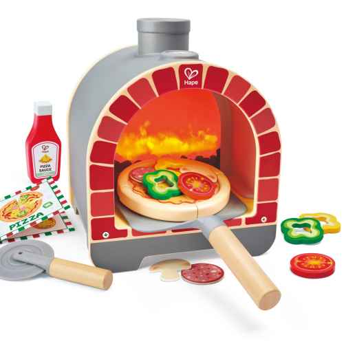 Интерактивен дървен комплект Hape, Пещ за пица с аксесоари, 23 части