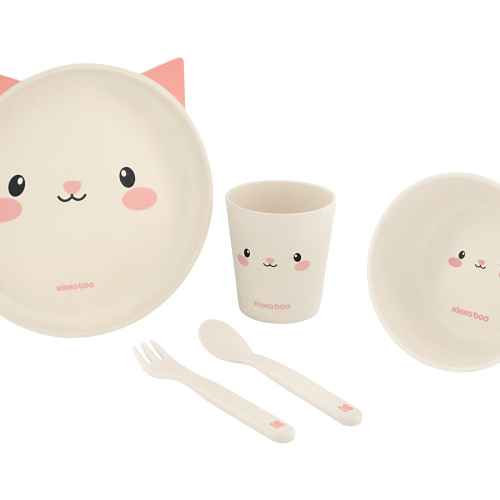 Сет за хранене бамбук Kikka Boo, Cat Pink