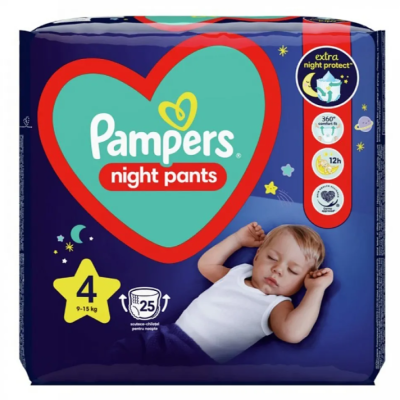 Еднократни нощни гащички Pampers Night Pants 4, 9-15 кг 25 бр.