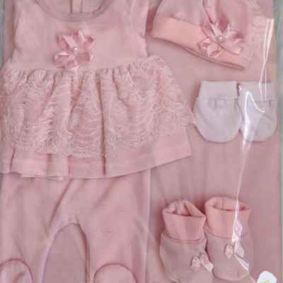 Комплект за изписване Светли, Дантела с цвете в розово