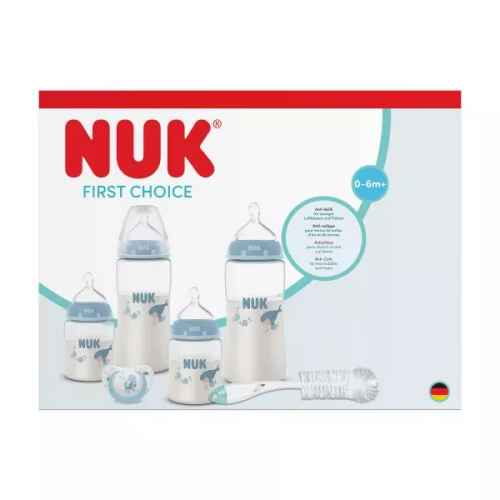 Сет Nuk First Choice + Perfect Start Temperature Control - 8 части, синьо