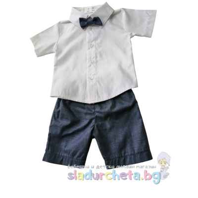 Комплект от 3 части Baby Dji - риза, къс панталон и папионка