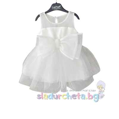 Бебешка рокля Контраст, бяла с панделка