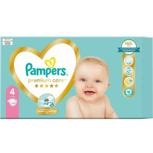 Еднократни пелени Pampers Premium Care 4 Maxi, 9-14 кг 104 бр.