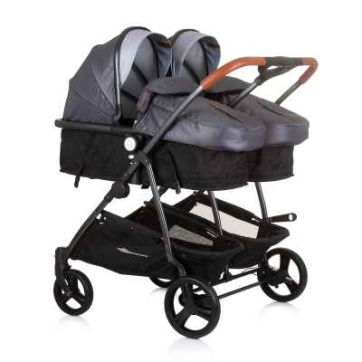 Бебешка количка за близнаци Chipolino ДуоСмарт, сребърно сиво