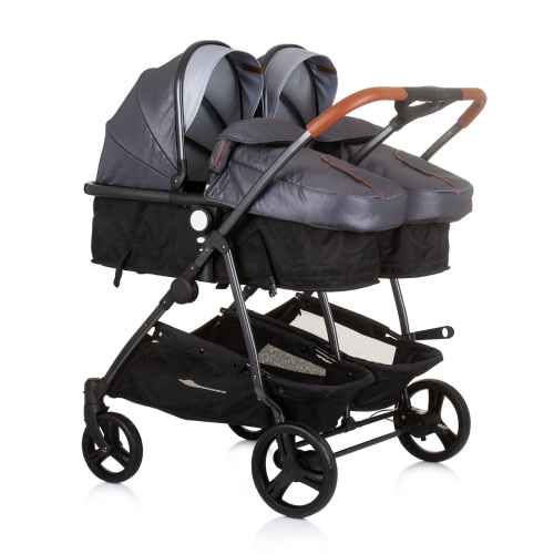 Бебешка количка за близнаци Chipolino ДуоСмарт, сребърно сиво