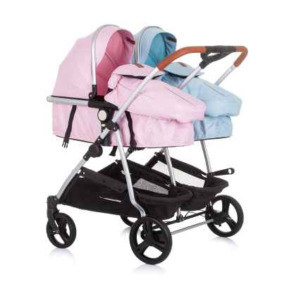 Бебешка количка за близнаци Chipolino ДуоСмарт, роза/скай