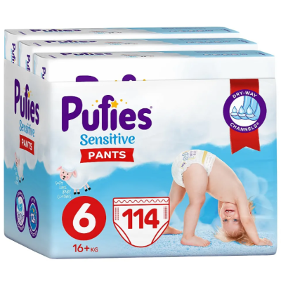 Памперс гащички Pufies Sensitive 6, 15+ кг 114 бр.