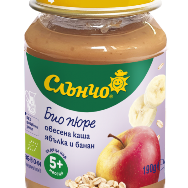 Бебешко биологично пюре Слънчо, овесена каша ябълка и банан 5м 190 гр.-cWgc3.png