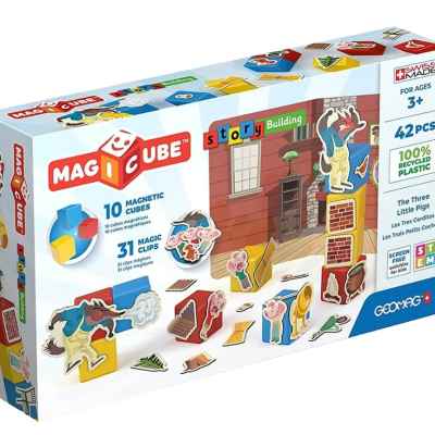 Магнитен конструктор Geomag Magicube Story Building, Три малки прасенца, 42 части