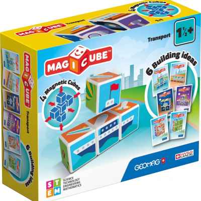 Магнитен конструктор Geomag, Magicube, Превозни средства и карти 131, 11 части