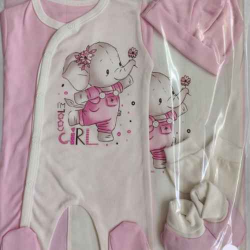 Комплект за изписване Светли, Слонче с цвете в розово/бяло