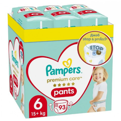 Гащички за еднократна употреба Pampers Premium Care 6, 15+ кг 93 броя