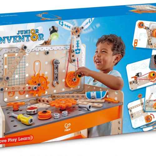 Игрален комплект Hape, Дървена работна маса, Млад изобретател, 79 части
