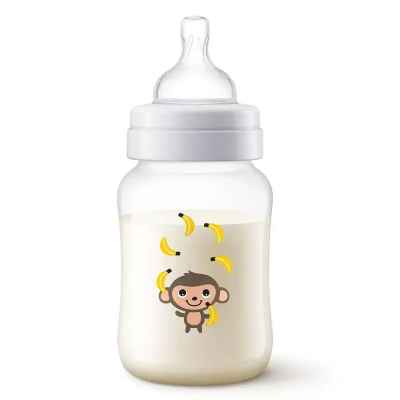 Шише за хранене AVENT Anti-Colic, 260мл, 1м+, Маймунка