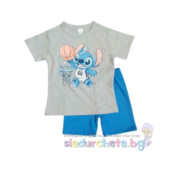 Комплект от 2 части Светли - тениска и къс панталон, Стич сиво/синьо-eLxtJ.jpeg