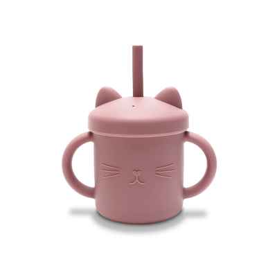Силиконова чаша с дръжки и сламка Lorelli Natural, Deep Pink