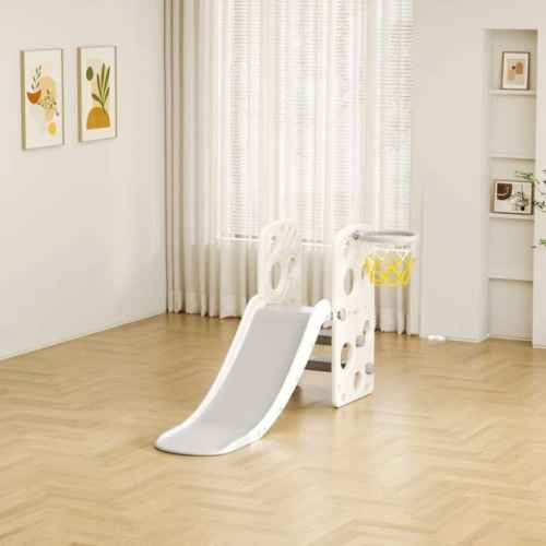 Детска пластмасова пързалка с баскетболен кош Feelkids, сива