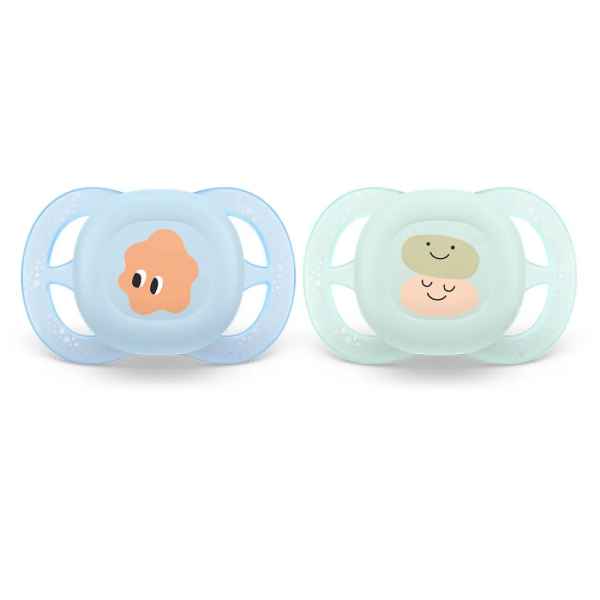 Комплект от 2 бр. ортодонтични залъгалки за новородени Philips AVENT Ultra Start 0-2м, в синьо и зелено със забавен декор, в кутия за стерилизиране-euFBm.jpeg