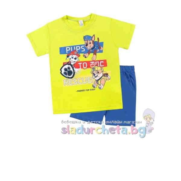 Комплект от 2 части Светли - тениска и къс панталон, Пес Патрул жълто-зелено/синьо-f0h0R.jpeg