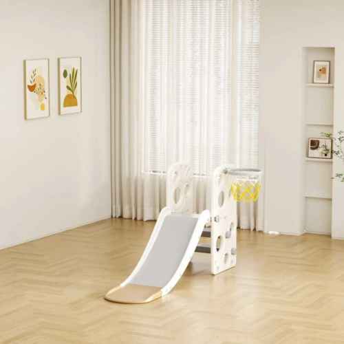 Детска пластмасова пързалка с баскетболен кош Feelkids, кафява