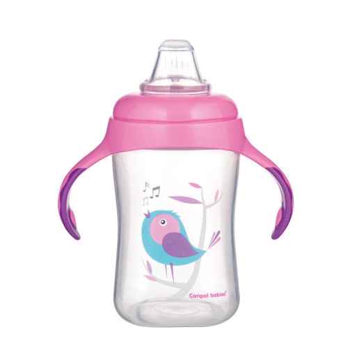 Чаша със силиконов накрайник Canpol Birds 300 мл, розова
