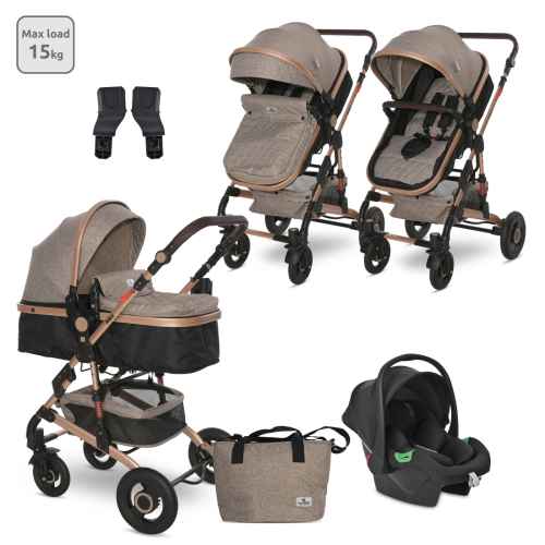 Комбинирана бебешка количка 3в1 Lorelli Alba Premium, Pearl Beige + Адаптори