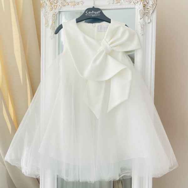 Детска рокля Контраст, екрю с панделка-gLgIq.jpeg