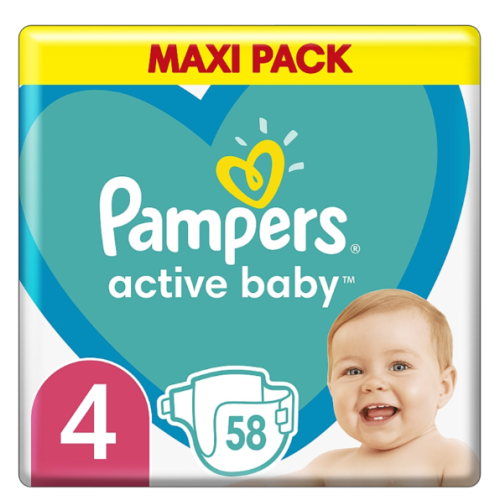 Еднократни пелени Pampers Active Baby 4 Maxi, 9-14 кг 58 бр.