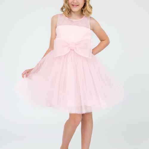 Детска рокля Контраст, светлорозова с панделка