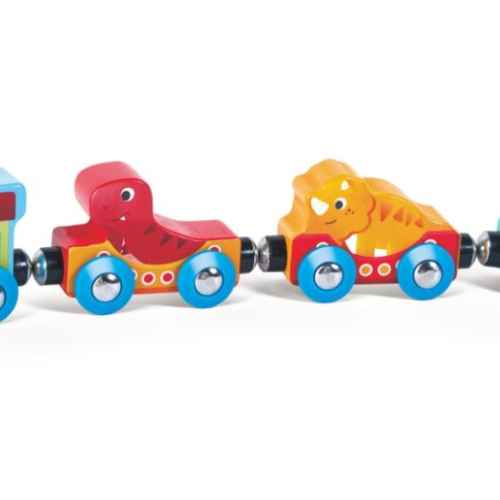 Дървен комплект Hape, Цветно приключенско влакче, Динозаври