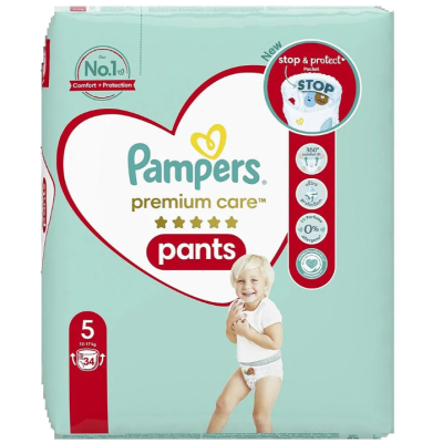 Гащички за еднократна употреба Pampers Premium Care 5, 12-17 кг 34 броя