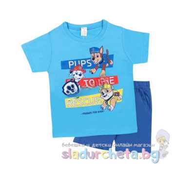 Комплект от 2 части Светли - тениска и къс панталон, Пес Патрул син/ тъмно син