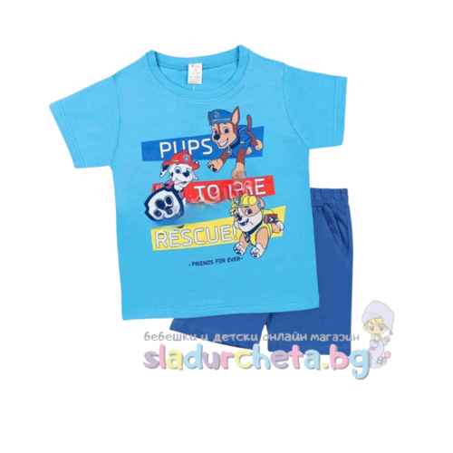 Комплект от 2 части Светли - тениска и къс панталон, Пес Патрул син/ тъмно син