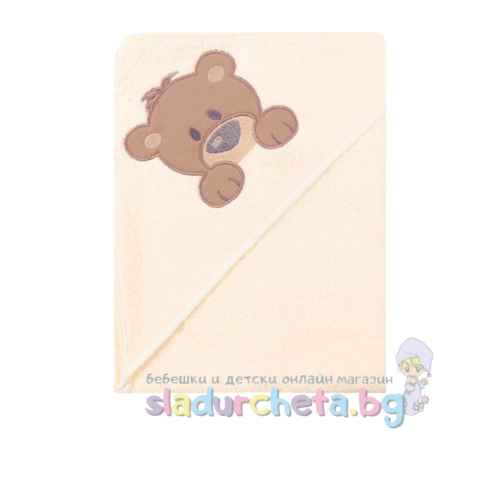 Хавлия с качулка Sunny Kids, Мече в екрю
