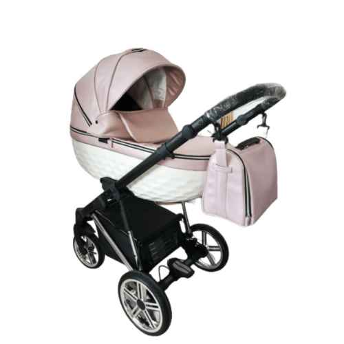 Бебешка количка 3в1 Adbor Avenue 3D eco, розова кожа/бял