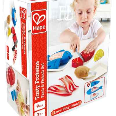 Дървен комплект Hape, Риба и месо, 9 части
