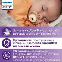 Комплект от 2 бр. ортодонтични залъгалки за новородени Philips AVENT Ultra Start 0-2м, в оранжево и лилаво със забавен дизайн очички, в кутия за стерилизиране-kjQOB.jpeg