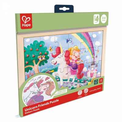 Дървен пъзел Hape, Еднорог и приятели, 24 части