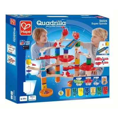 Комплект дървена писта Hape Quadrilla, Супер спирала, 79 части